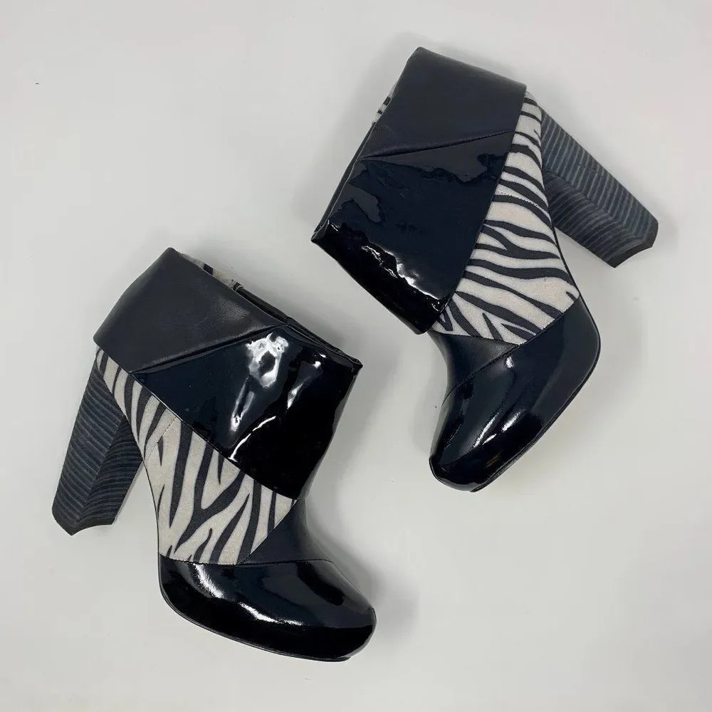 Matt Bernson Special Project Triad‎ Zebra Bootie Foldover Pullon Heel Size 8